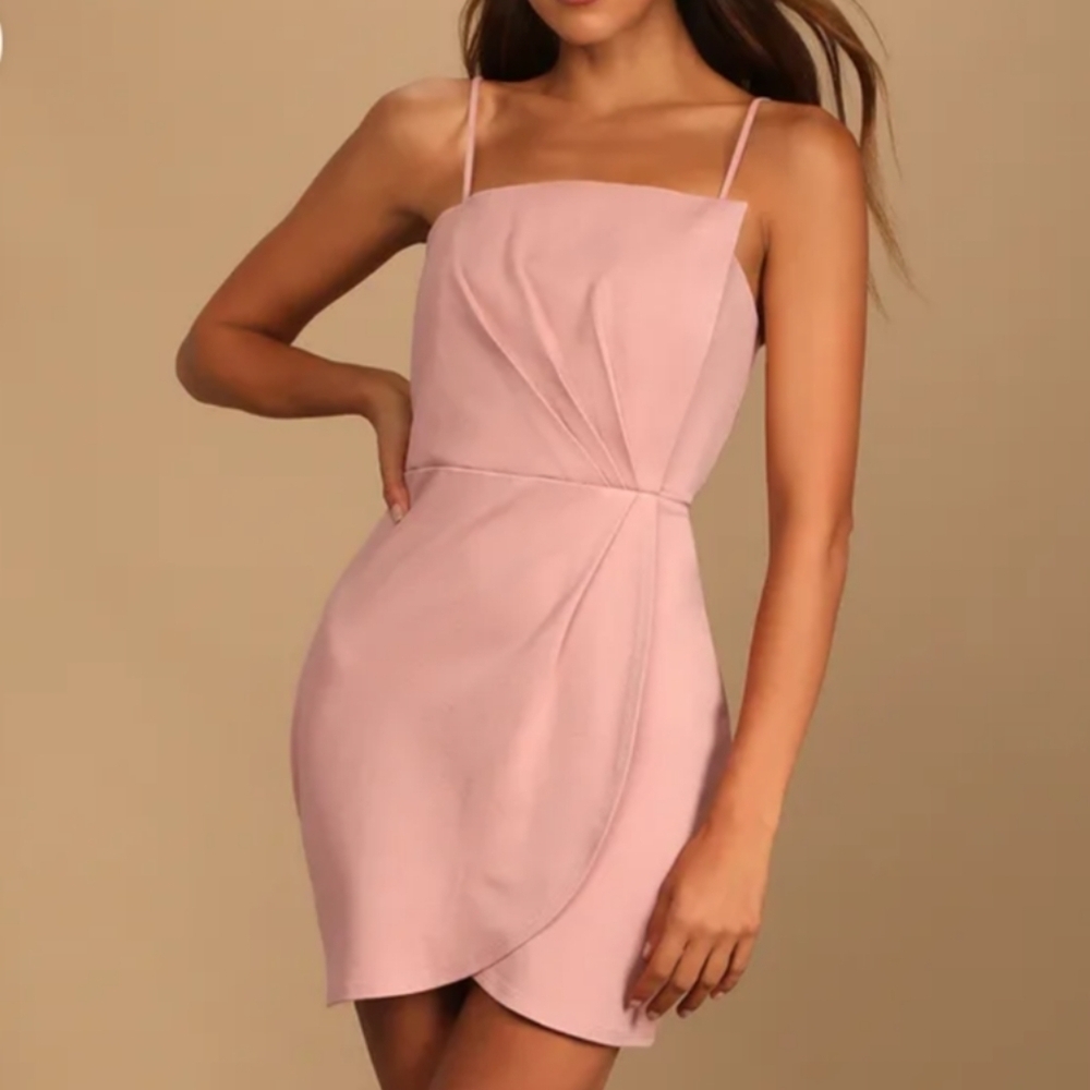 Lulus Drinks On Me Mauve Pink Sleeveless Pleated Bodycon Dress Size Large